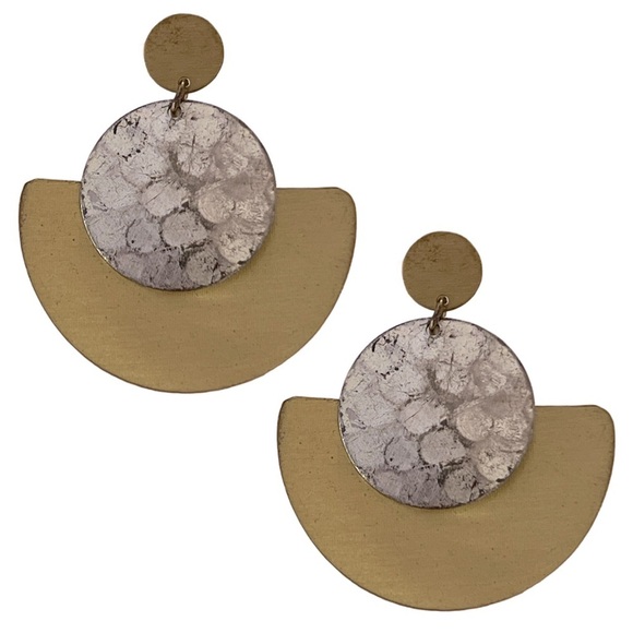 Gold and Silver Hammered Art Deco Metal Geometric Drop Earrings - Picture 1 of 5